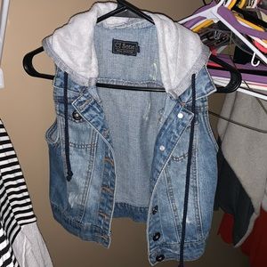Sleeveless Denim Vest with Hood